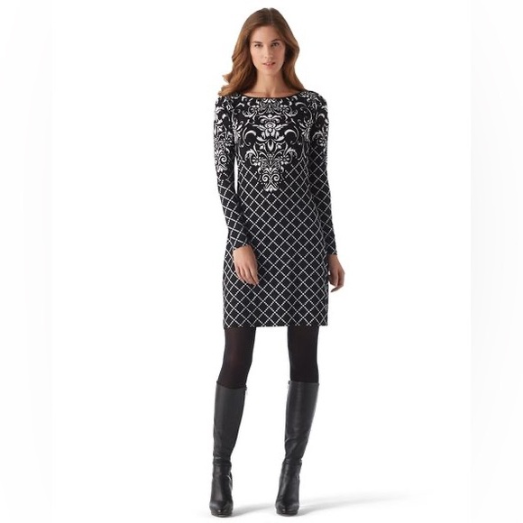 White House Black Market Dresses & Skirts - WHBM Paisley Geometric Black and White Long Sleeve Dress